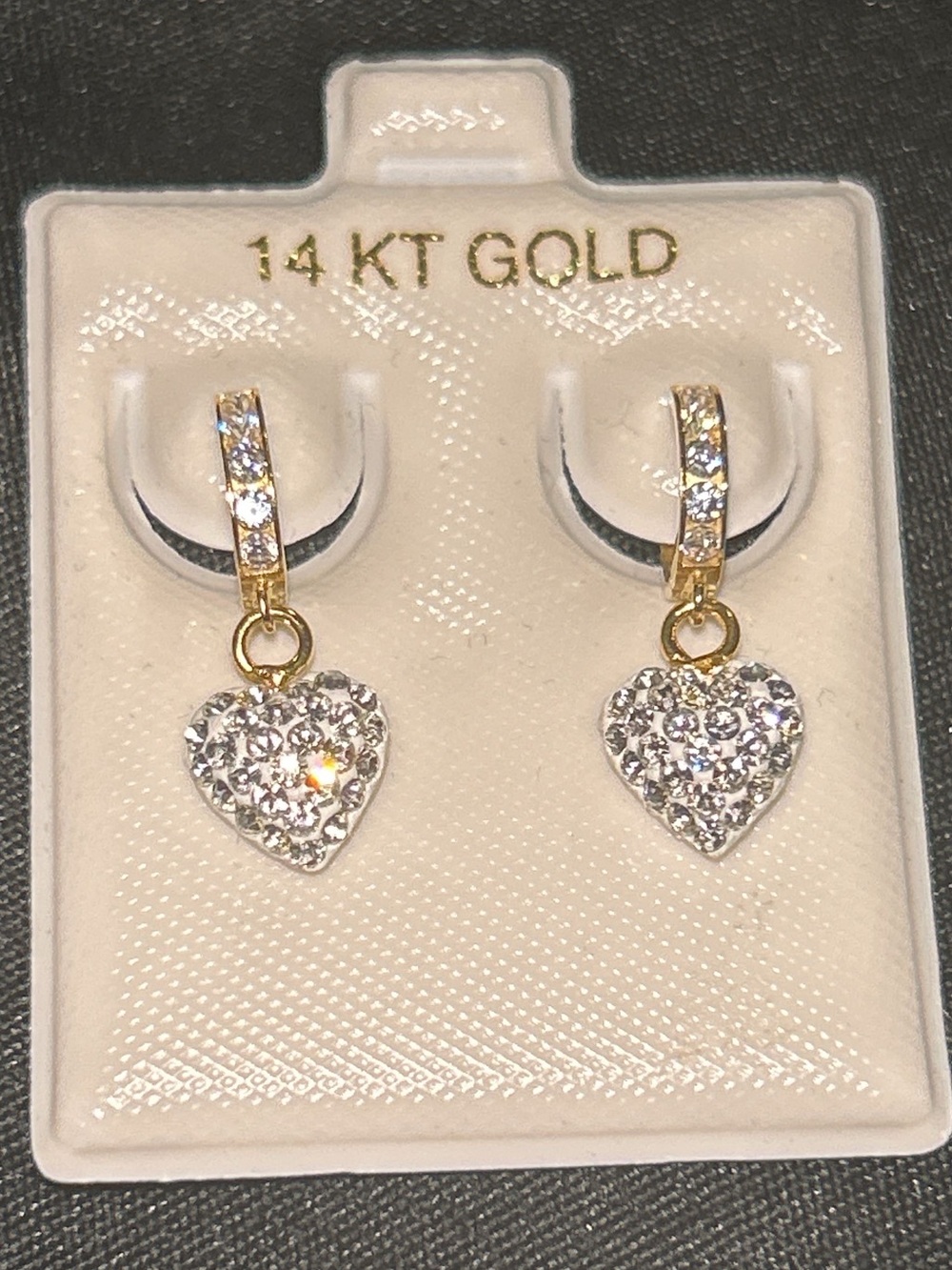 14 KT Gold Heart Drop Earrings with Pavé Crystals - Gold